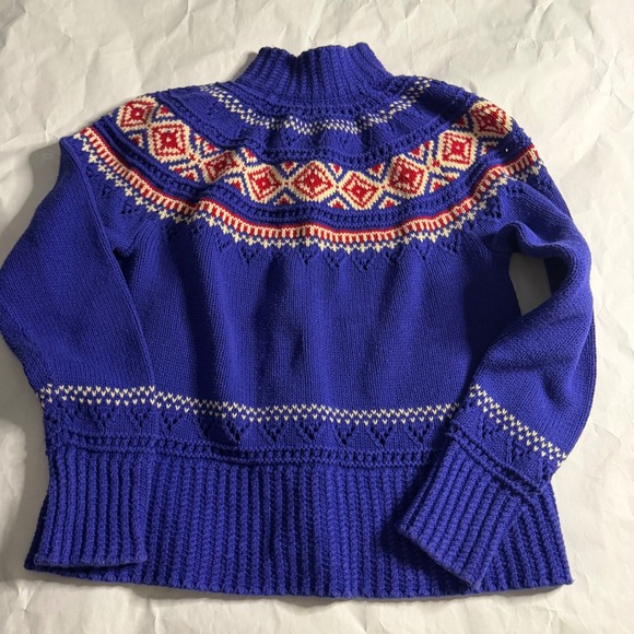 LL Bean Signature Fair Isle Knit Cardigan Blue Geometric Pattern Women L Cottage - Picture 2 of 7
